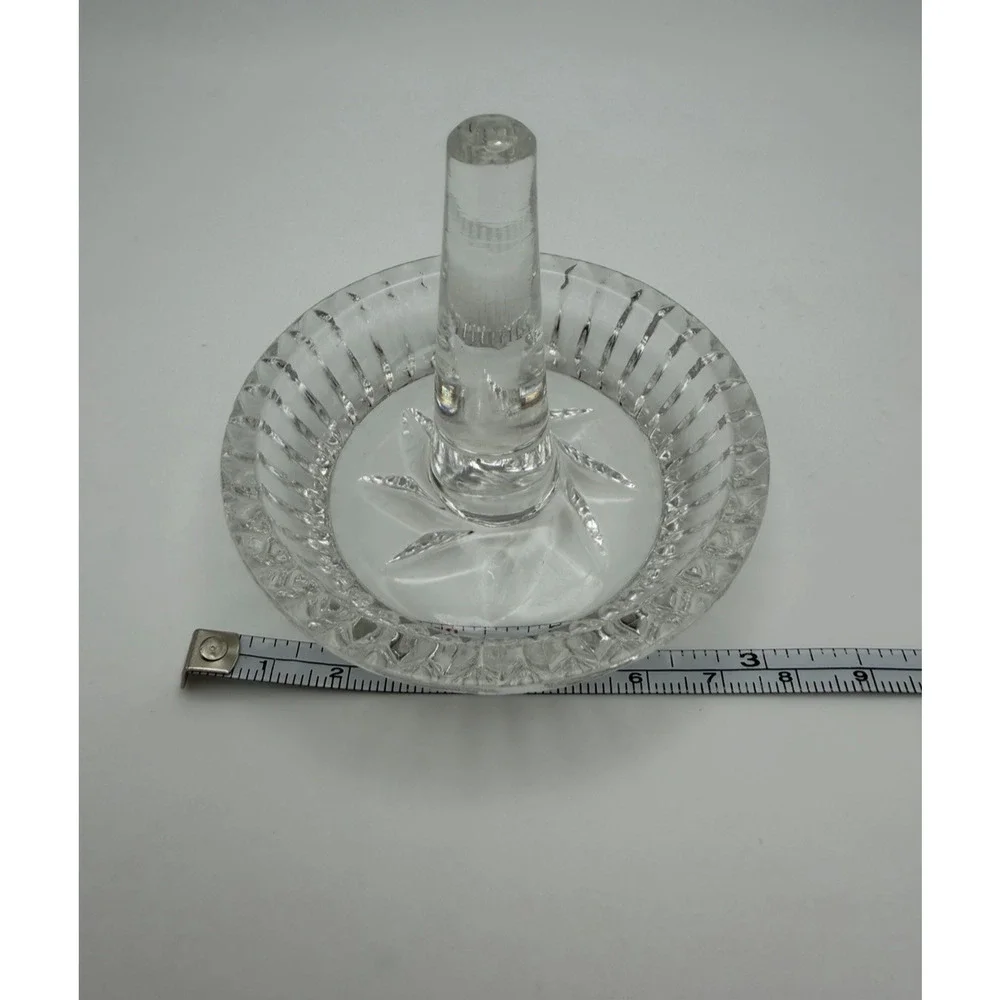 Etched Crystal Glass Jewelry Ring Holder Trinket Dish Pinwheel Design